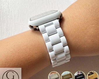 White Color Apple Watch Band Resin Bracelet Strap Pink White 40 41 42 44 45 46 49mm Women Charms iWatch Series 11 10 9 8 7 6 SE 1 2 3 4 5