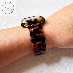 Retro Tortoise Pattern Apple Watch Resin Bracelet Strap 40mm 41mm 42mm 44mm 45mm 46mm 49mm Women Charms iWatch Series 10 9 8 7 6 1 2 3 4 5