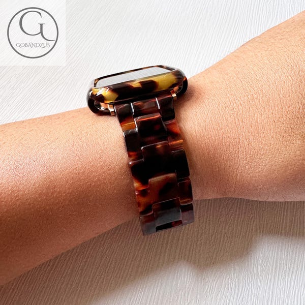 Retro Tortoise Pattern Apple Watch Resin Bracelet Strap 40mm 41mm 42mm 44mm 45mm 46mm 49mm Women Charms iWatch Series 11 10 9 8 7 6 2 3 4 5
