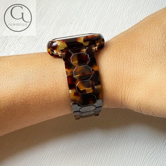 Retro Tortoise Hexagon Pattern Apple Watch Resin Bracelet  display picture 3