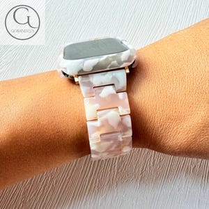 Blanc rose motif unique Apple Watch bracelet résine bracelet 40 41 42 44 45 46 49 mm breloques femmes iWatch série 10 9 8 7 6 SE 1 2 3 4 5