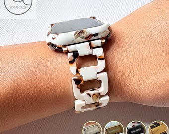 Ivory Tortoise Pattern Link Apple Watch Band Ultra Resin Bracelet Strap 38 40 41 42 44 45 46 49mm Women Charms iWatch Series 11 10 9 8 7 6 5
