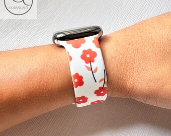 Pasek silikonowy z nadrukiem w kwiaty maku, z nadrukiem, dla kobiet, pasuje do zegarków Apple Watch Series 11 o przekątnej 38-49 mm, do modeli SE, dla kobiet i mężczyzn, idealny na prezent.