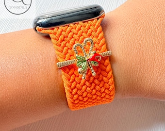 Orange Braided Nylon Apple Watch Band Ultra 38 40 41 42 44 45 46 49mm Woven Elastic Knitted Loop Strap Series 11 10 9 8 7 6 5 4 3 2 1 SE