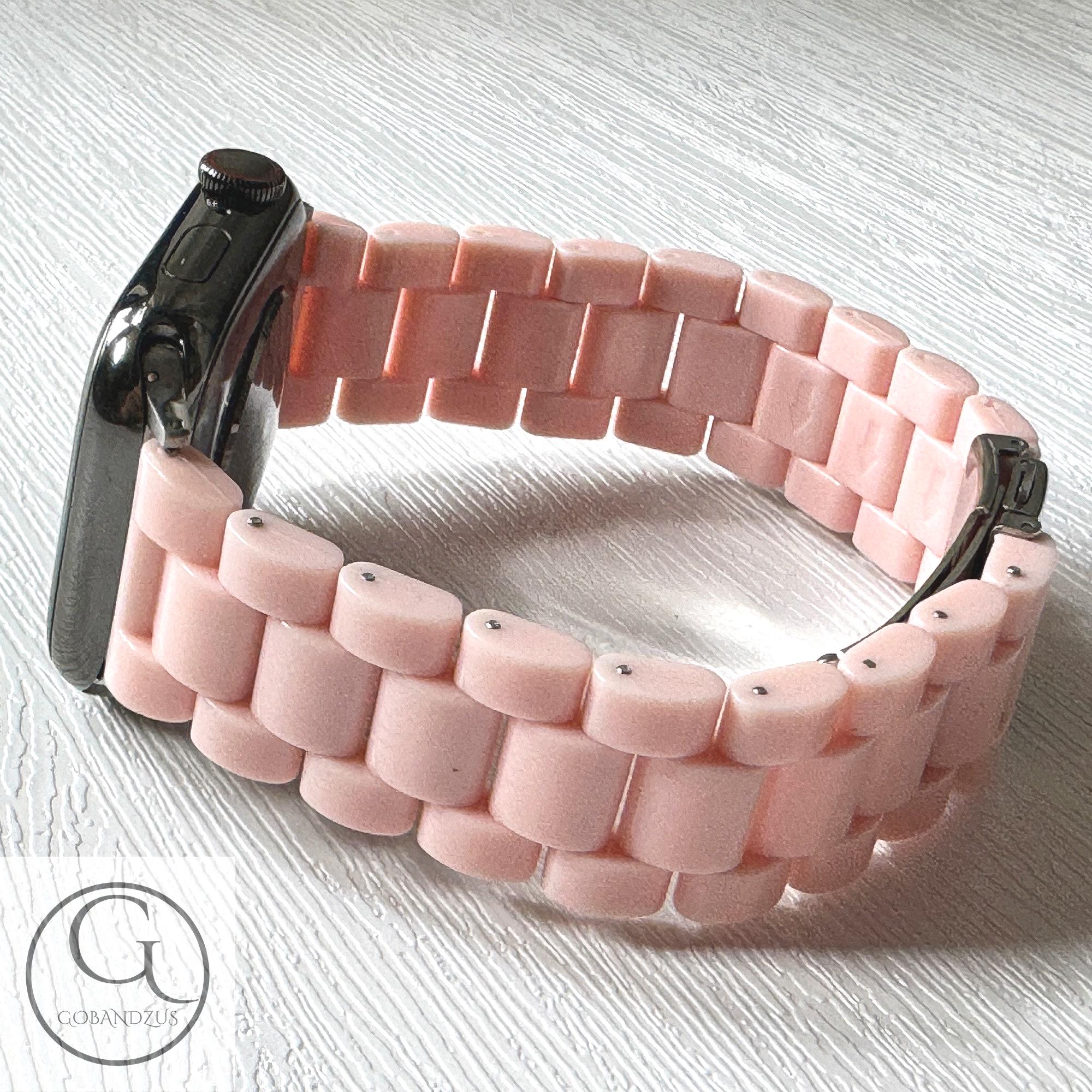 Pink Color Apple Watch Band Resin Bracelet Strap Pink White  display picture 1