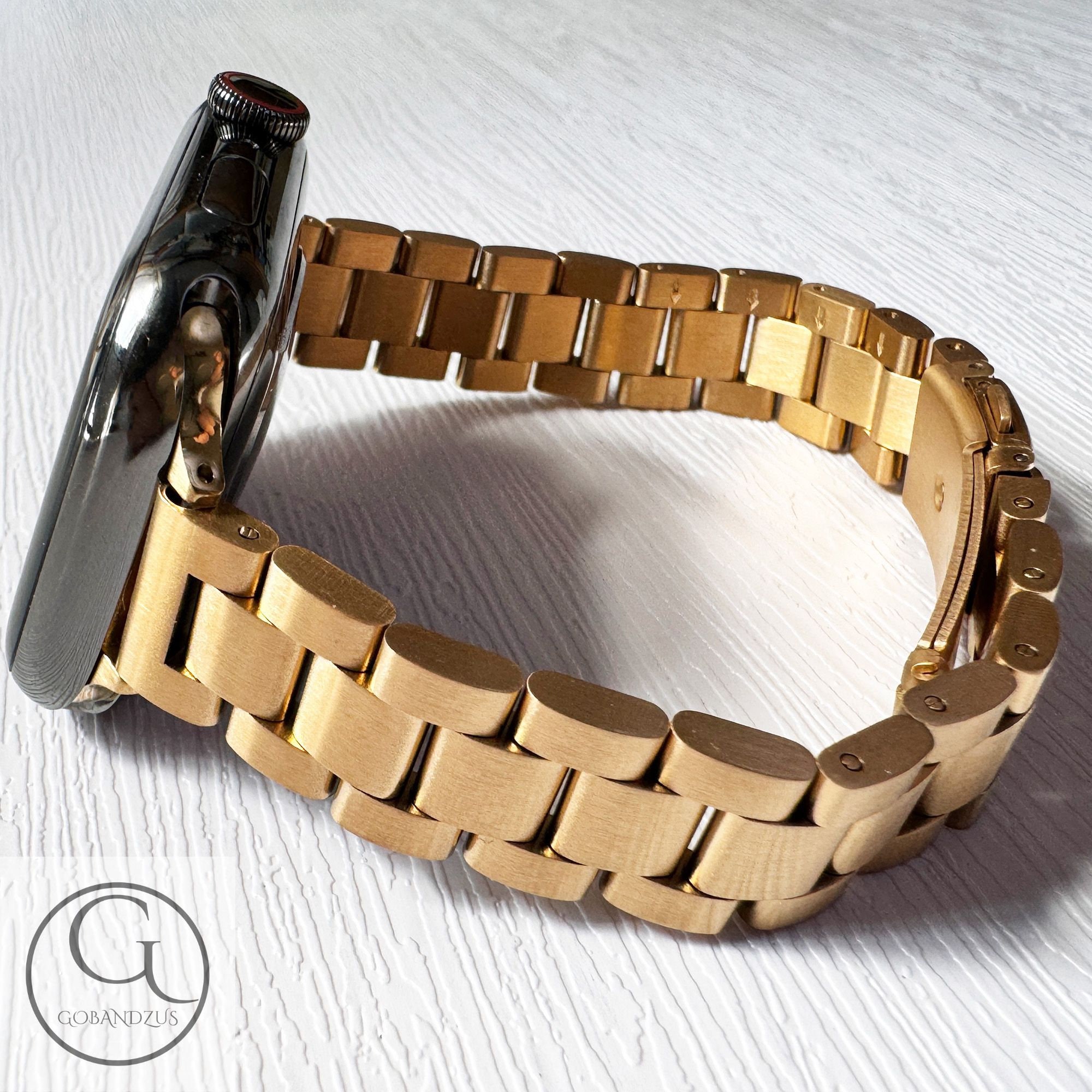 NEW Slim Starlight/Gold Luxury Apple Watch Band Slim Oyster Stainless Steel Apple Watch Band - Gold – Lemon  main image 2