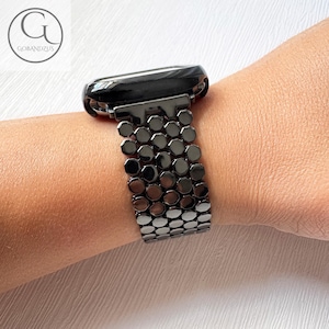 Zwart metallic mozaïek Apple Watch-band ultra staal 49 46 45 44 42 41 40 38 mm polsband dames metalen serie 10 9 8 7 6 5 4 3 2 1 geschenken
