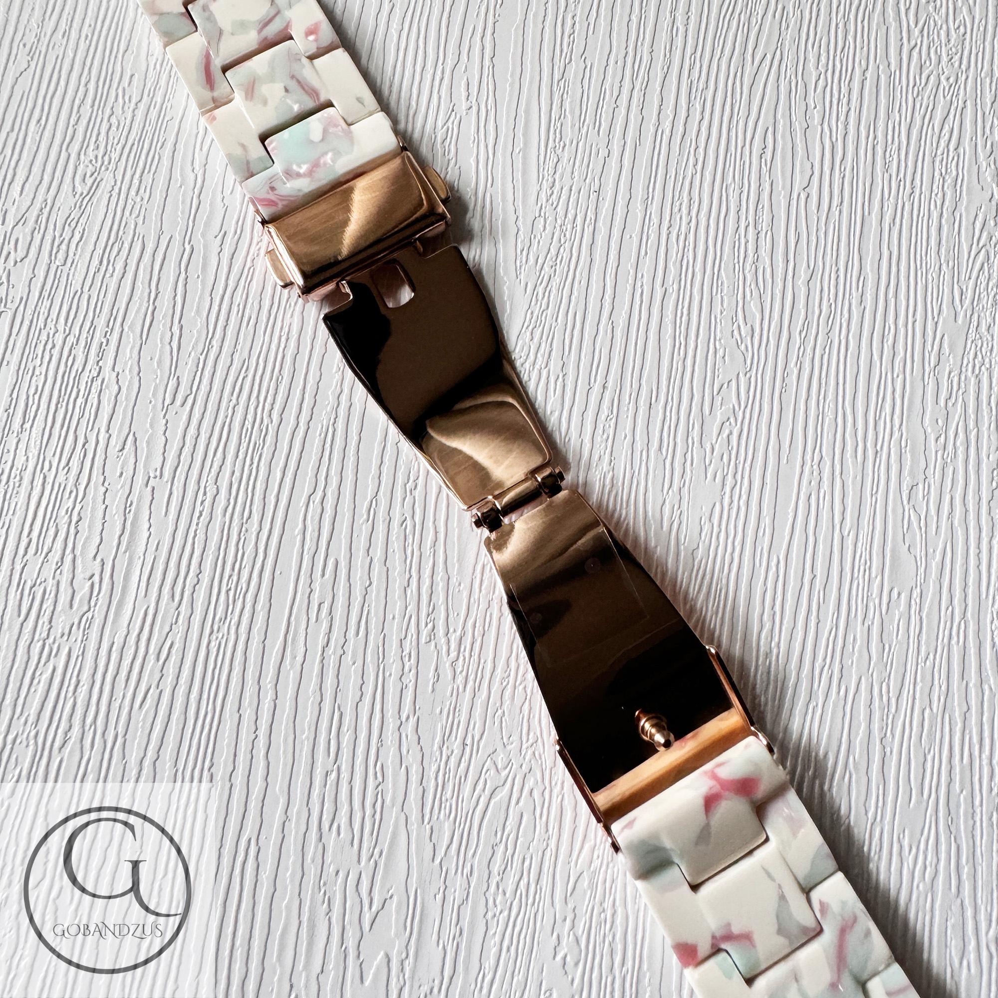 Multi-Color Marble Print Leather Watch Strap with Beige Accents Paw & Sparkle Leather Band For Apple Watch Multiple Colors  main image 3