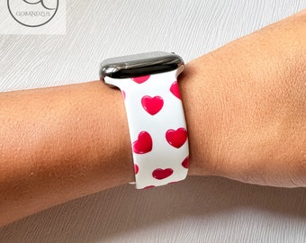 Sweet Hearts Custom Printed Silicone Apple Watch Band Women Own Design Fits 38-49mm Series 11 to SE Women Men Great Gifts iWatch Strap