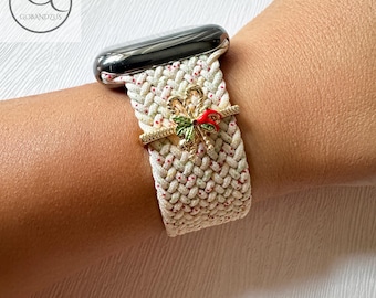 Starlight Mist Braided Nylon Apple Watch Band Ultra 38 40 41 42 44 45 46 49mm Woven Elastic Knitted Loop Strap Series 11 10 9 8 7 6 5 4 3 SE