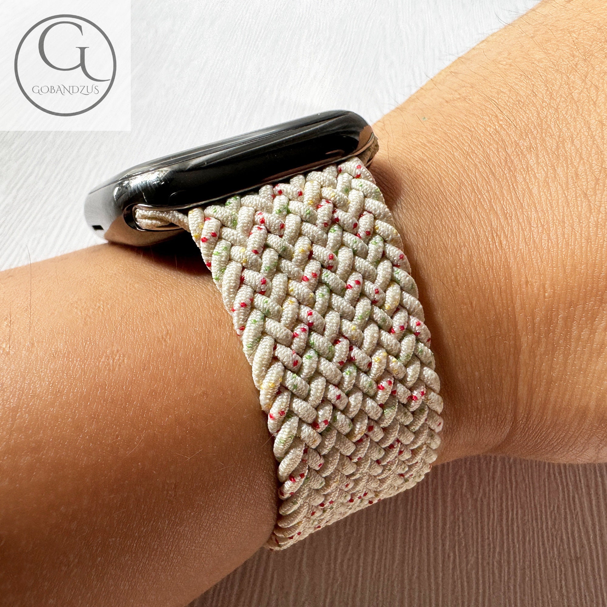 Starlight Mist Braided Nylon Apple Watch Band Ultra 38 40 41 42 44 45 49mm Woven Elastic Knitted Loop Strap iWatch Series 9 8 7 6 5 4 3 2 SE