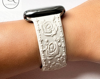 Starlight Embossed Floral Silicone Apple Watch Band Ultra 38-49 mm Soft & Durable Multiple Colors Strap iWatch Series 11 to SE