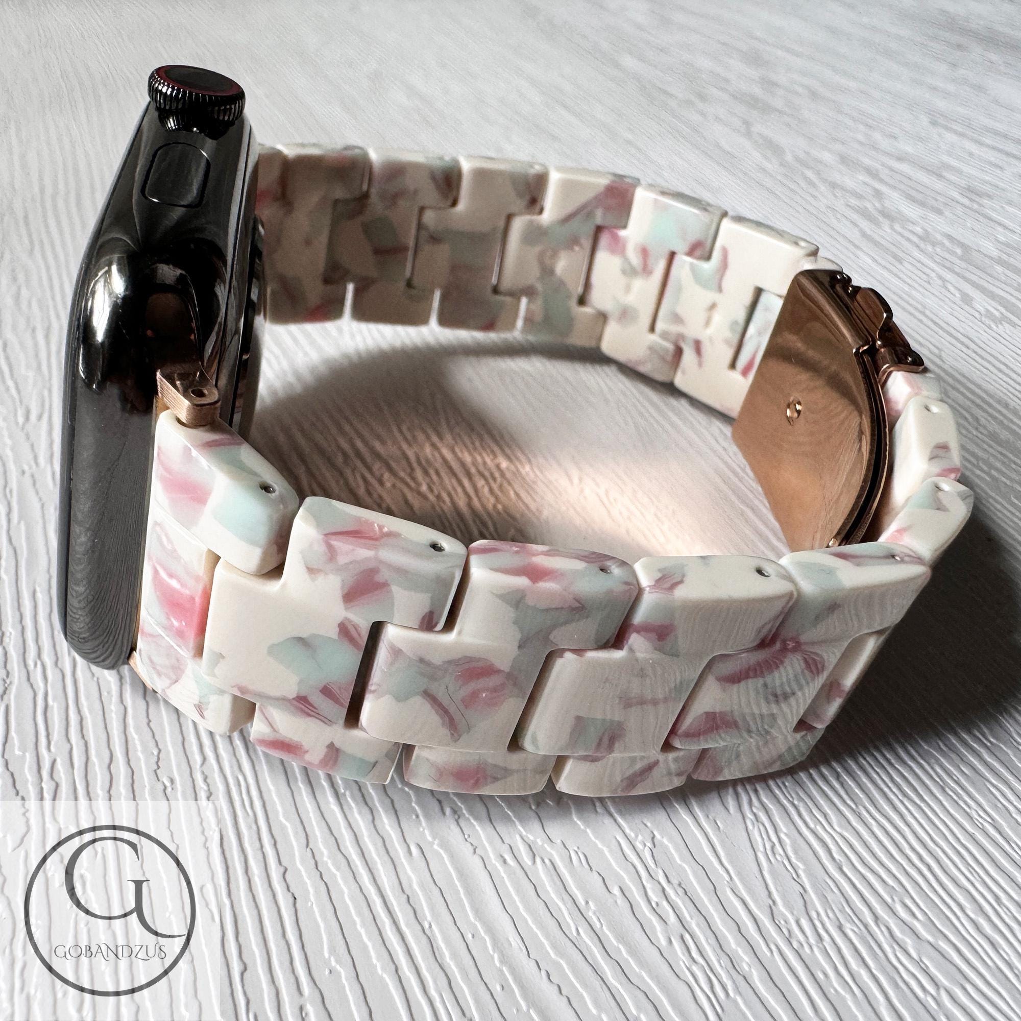 NEW - White & Pink Marbled Bracelet Band Replacement for Apple Watch Red Marbled Swirl Pattern Apple Watch Resin Band Bracelet  main image 2