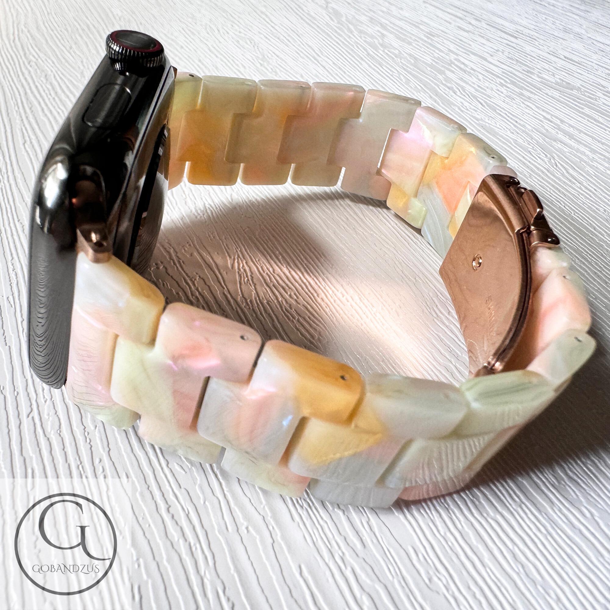 NWT AnneKlein Marbleized Resin Bracelet for Apple Watch 38/40/41 MM Rose Gold Pink Color Apple Watch Band Resin Bracelet Strap Pink White  main image 3