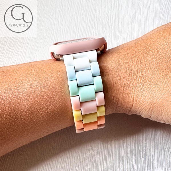 Apple Watch de color pastel, correa de resina, caja rosa, azul, blanco, amarillo, 40 41 42 44 45 46 49 mm, serie de dijes para mujer 11 10 9 8 7 6 SE 3 4 5