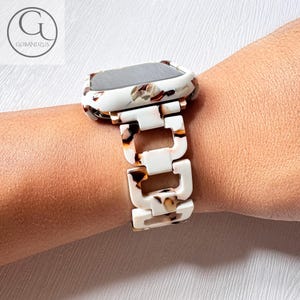 アイボリー トータス パターン リンク Apple Watch バンド ウルトラ レジン ブレスレット ストラップ 38 40 41 42 44 45 46 49 mm レディース チャーム iWatch シリーズ 10 9 8 7 6 5 4