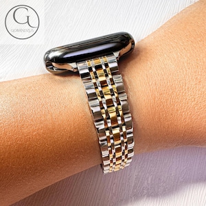 Colección de malla fina clásica de metal plateado y dorado para Apple Watch. Elegantes correas de acero inoxidable compatibles con todas las series 38-49 mm, series 11 y 10.