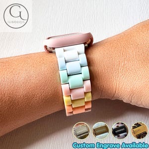 Pastellfärgat Apple Watch-armband i harts, rosa boett, blått, vitt, gult, 40, 41, 42, 44, 45, 46, 49 mm, damberlocker, serie 11, 10, 9, 8, 7, 6, SE, 3, 4, 5