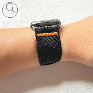 Black Rugged Elastic Nylon Watch Band for Apple Watch Magnetic Clasp 38 40 41 42 44 45 46 49mm Woven Elastic Knitted Loop Strap Series 11-1