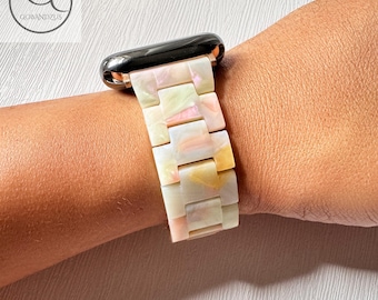 Sunset Mosaic Apple Watch Band Resin Bracelet Strap 40mm 41mm 42mm 44mm 45mm 46mm 49mm Women Charms Series 11 10 9 8 7 6 SE 1 2 3 4 5