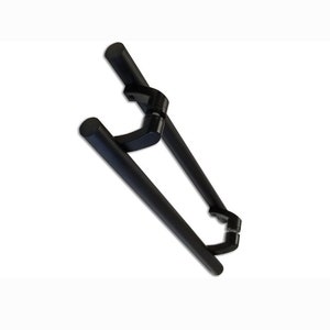 May include: Black metal door handle with a rounded design. The handle is attached to a glass door.