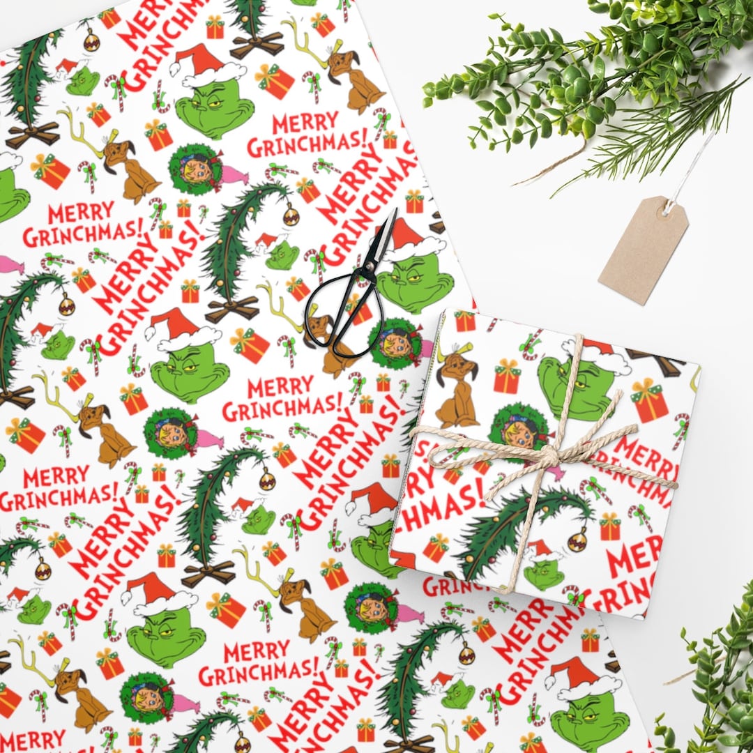 Grinch Wrapping Paper, Merry Grinchmas Gift Wrap, Holiday Illustrated