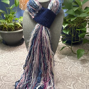 Gabby Boho Scarf in Navy with Blue & Purple Novelty Fringe