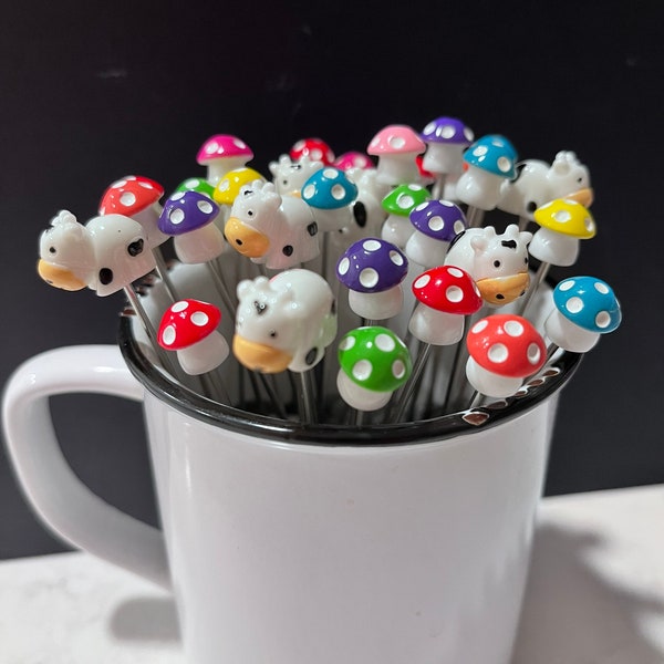 1 Cow & 1 Small mushroom poker pick color 4in long and 1.5mm wide stainless steel rod Garden Ornaments, Pipe Poker, smoking accessories