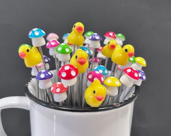 1 Duck & 1 Small mushroom poker pick color 4in long and 1.5mm wide stainless steel rod Garden Ornaments