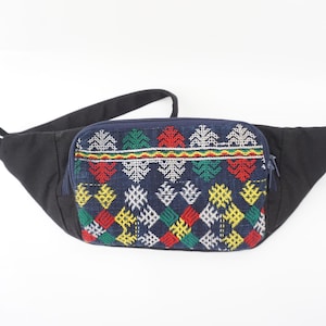 Handmade Embroidered Waist Bag: Black Travel Fanny Pack