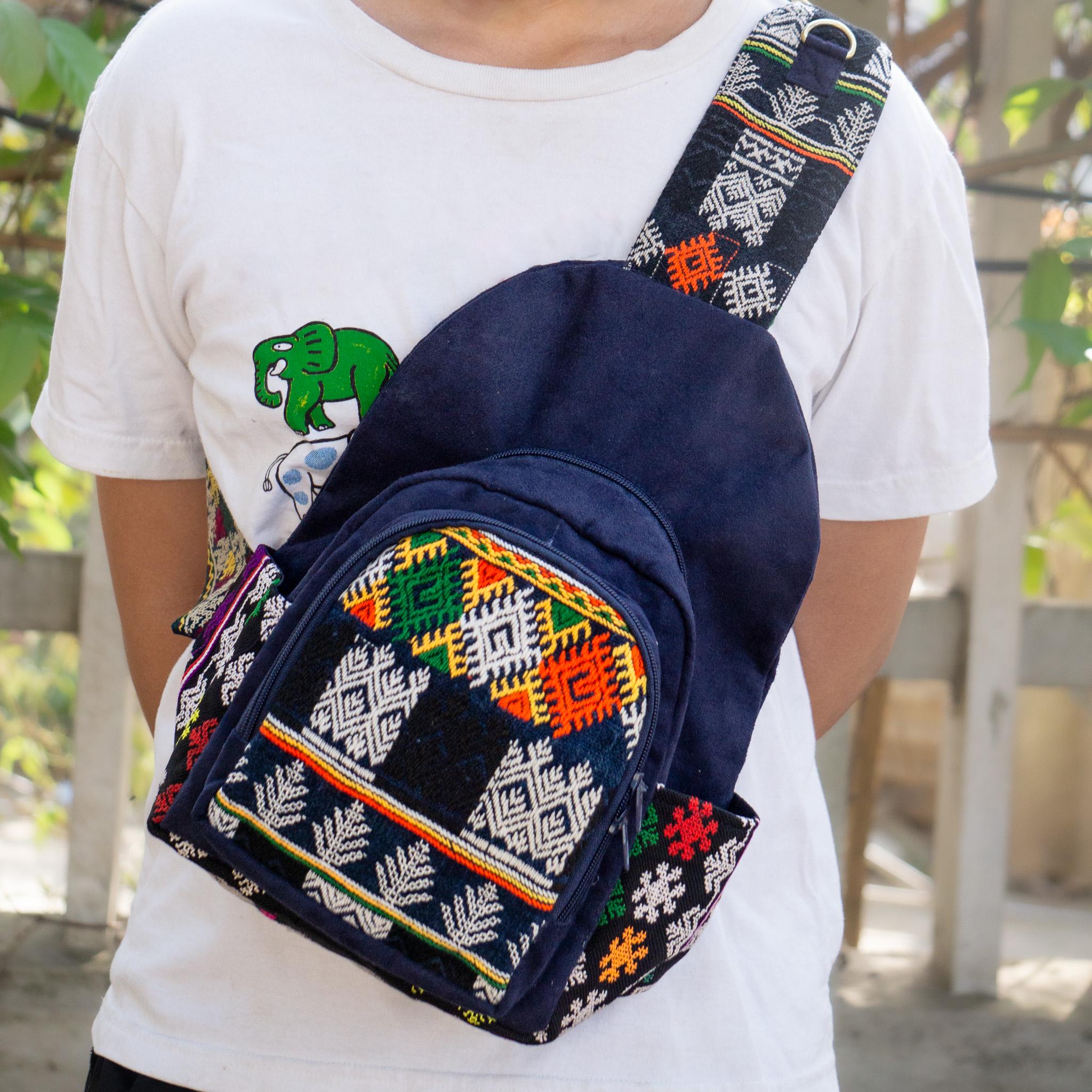 Handwoven UNIQUE BATIK Rustic BOHO Leather Backpack Aztec Inspired Vegan Tooled Leather Backpack in Wildlife  main image 4