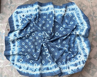 Handgefärbter Turban-Schal aus Indigo-Baumwolle | Shibori Japanische Färbetechnik