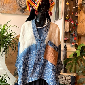 Hemp Quilted Kimono Indigo | Japanese Style Coat | Boho Tribal Freesize | Natural I Dyed Indigo Kimono Jacket | NOT INCLUDED Halter Top