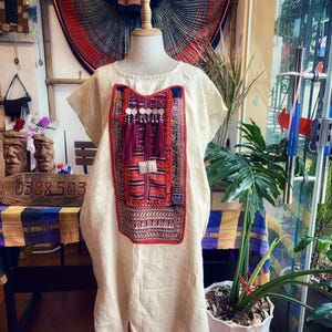 Hmong Hemp Embroidered Dress: Ethnic Boho Tribal Textile Art
