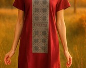 Hmong Linen Dress: Handcrafted Tribal Embroidery, Bohemian Fashion