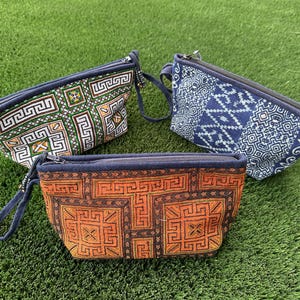 Hmong handgefertigte Tasche | Bestickte Kosmetiktasche & Büroorganizer | Hmong Stoff Bleistift Tasche Beutel mit Handschlaufe | Reisetasche
