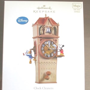 Hallmark Keepsake 2011 Disney Clock Cleaners Mickey Mouse Donald Duck Magic Motion, Light and Sound MINT UNOPENED BOX