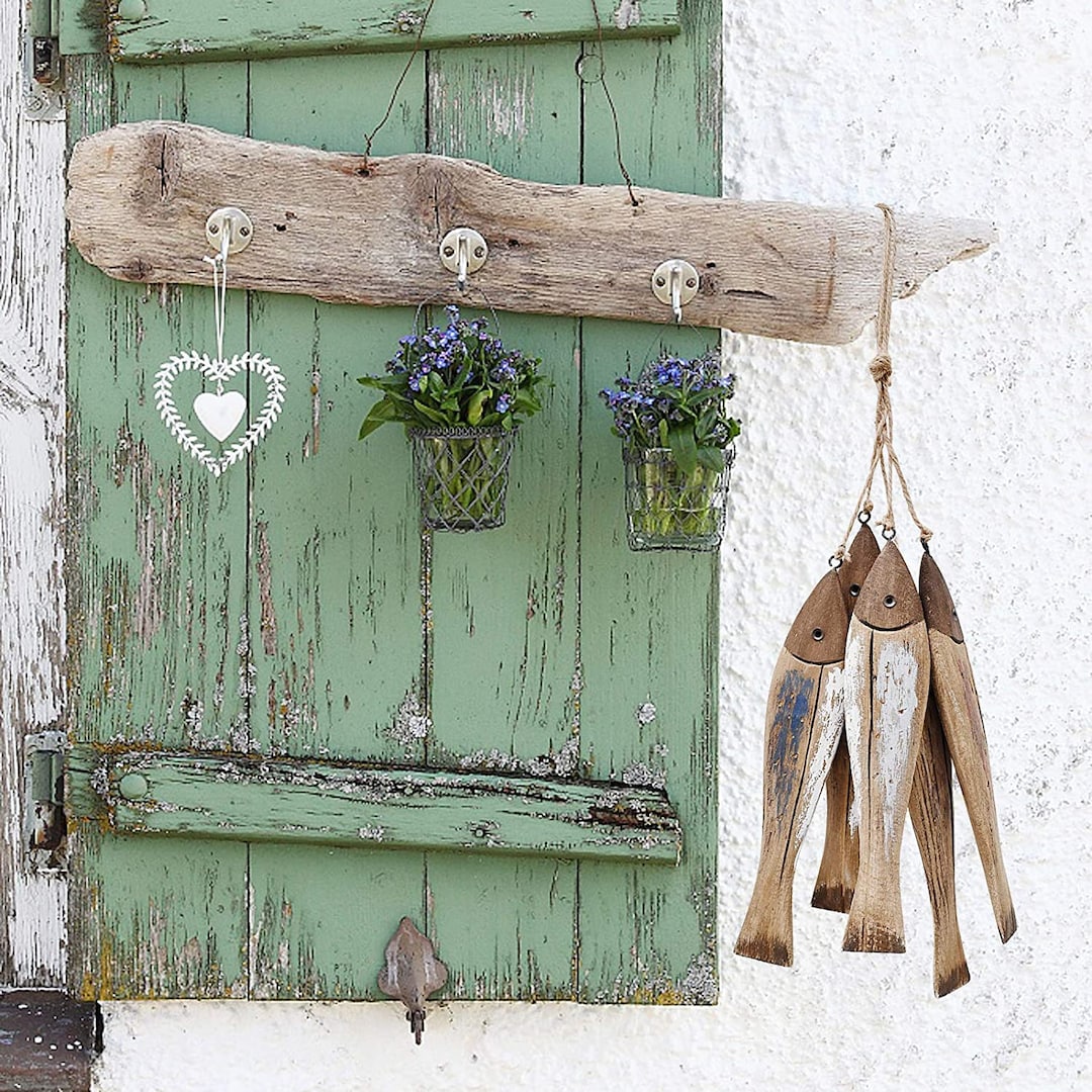 Wooden Fish Decor Hanging Wood Fish Decorations for Wall, Rustic