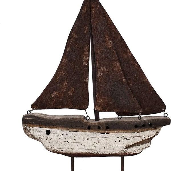 Wood Sailboat Decor Nautical Decoration, 15 H Sail Boat Decor Display Rustic Nautical Beach Theme Room Decor Nautical Tabletop Decor (White)