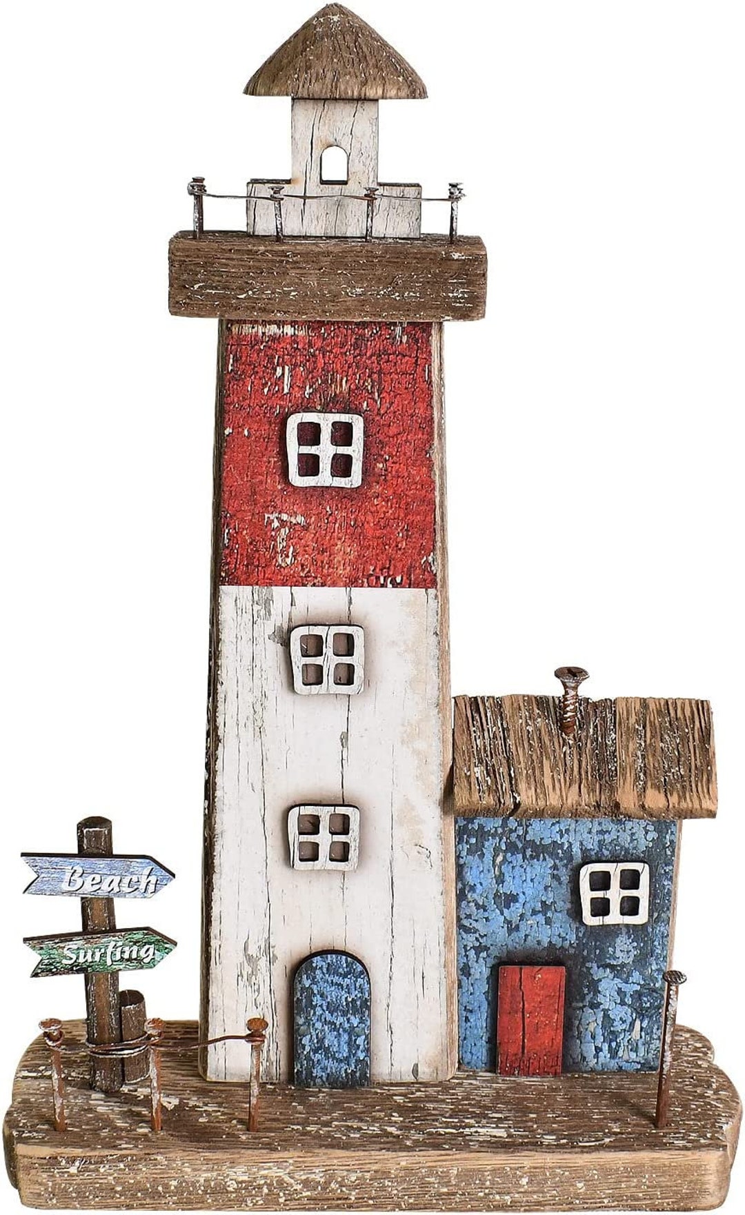Wood Lighthouse Decor Hand Painted Decorative Beach Lighthouse Rustic
