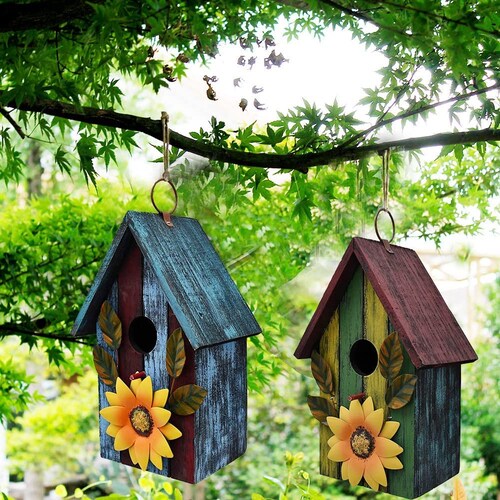 Wooden Bird Houses for Outside Hanging Garden Patio Decorative Etsy