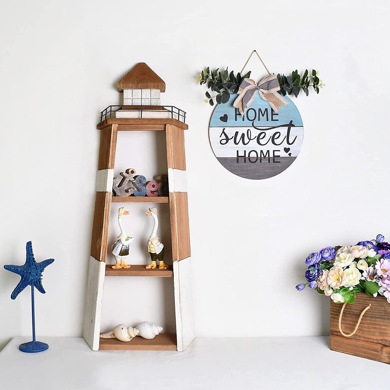 Nautical Wood Lighthouse Shelf Decor Wooden Nautical Shelves Etsy