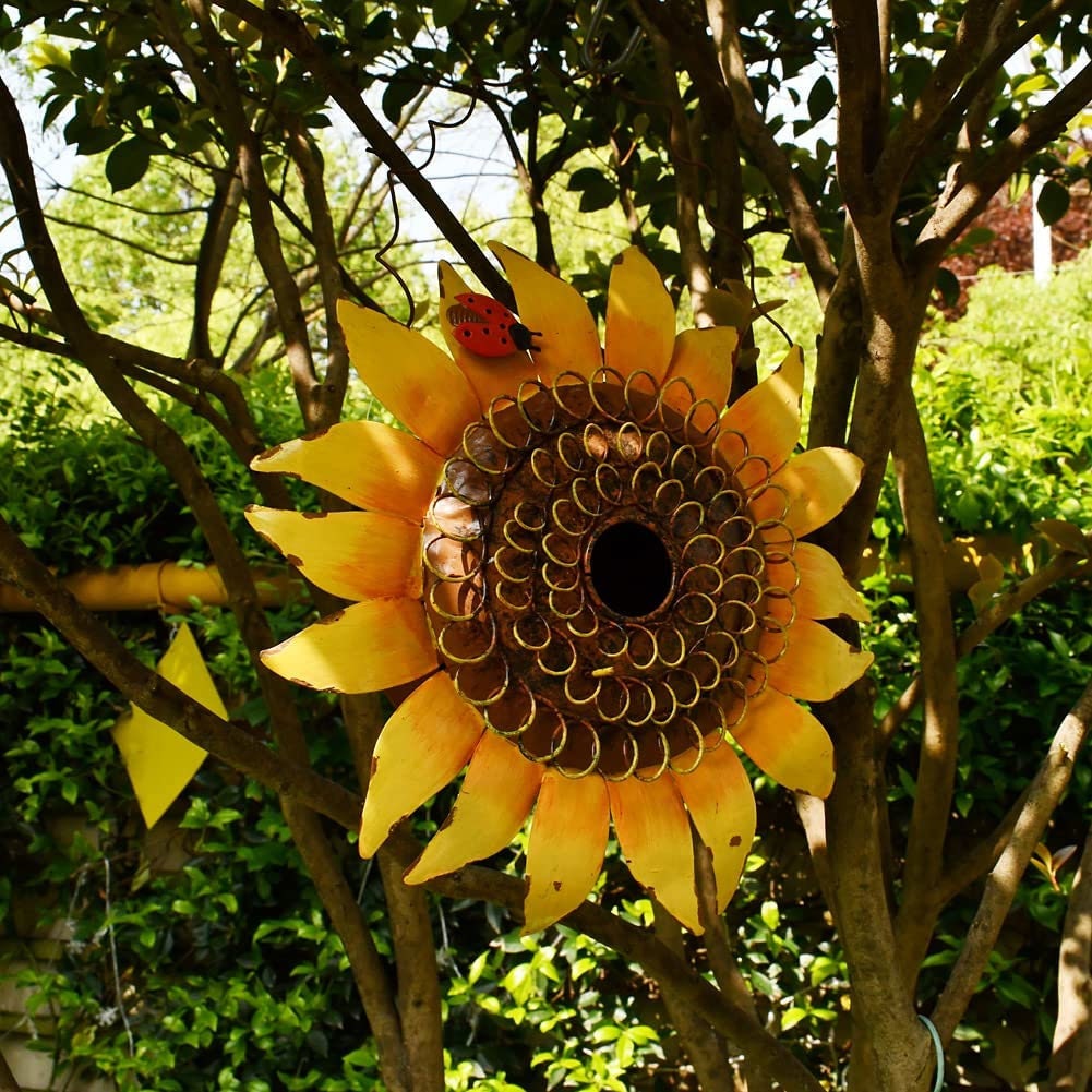 Solar-Powered Sunflower Beehive Hanging Bird House