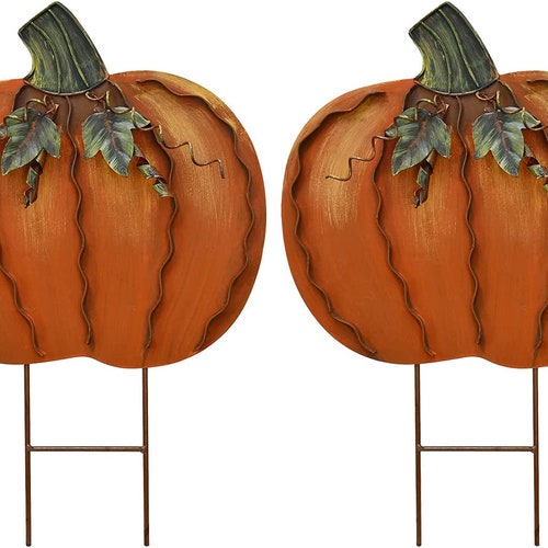 Metal Pumpkin Garden Stake Yard Sign Fall Decor Fall Pumpkin Etsy