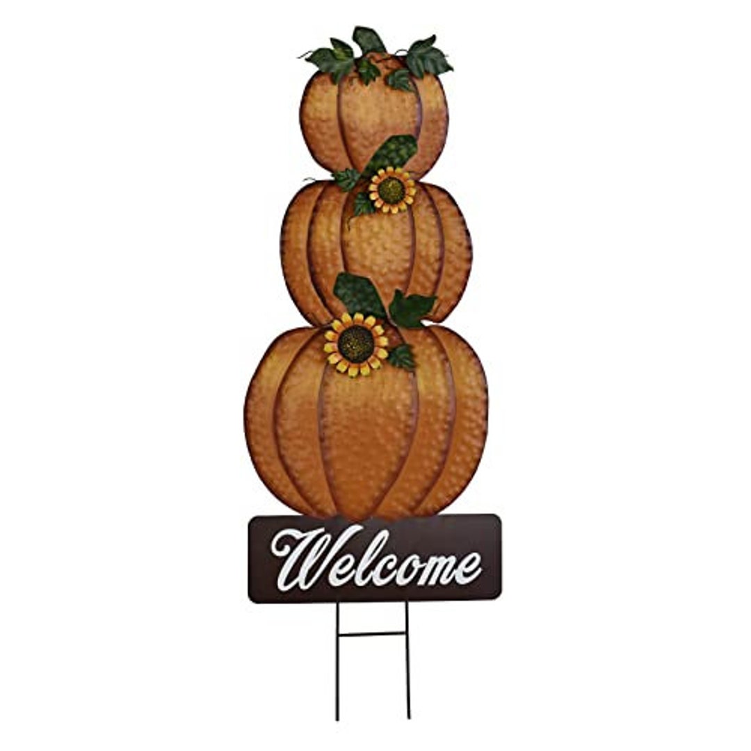 Metal Pumpkin Garden Stake Welcome Yard Sign Fall Decor, Fall Pumpkin ...