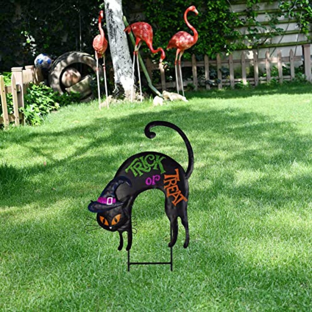 Metal Cat Yard Sign Garden Stake Halloween Outdoor Decoration, Spooky