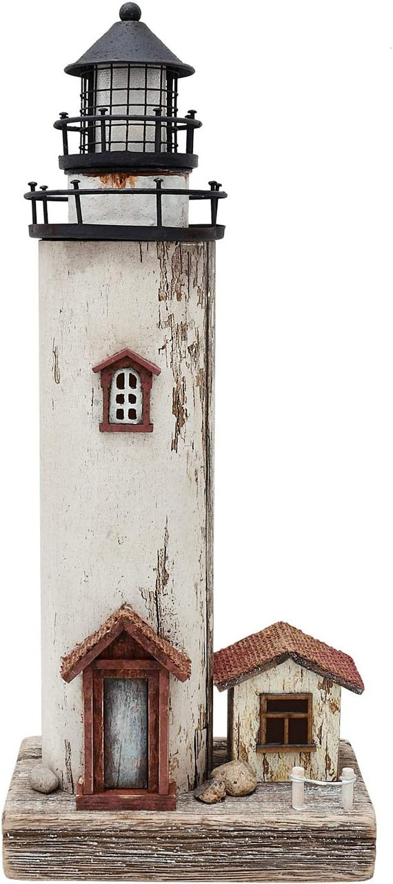 Wooden Lighthouse Decor With Light Decorative Nautical Etsy