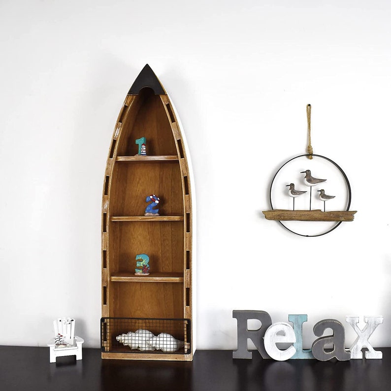 Wooden Boat Decor With Shelf Hanging Wood Boat Decoration for Etsy