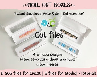 Boxen zum Aufpressen von Nagelsets. Verpackung für Nailart. SVG-Dateien für Cricut. Cricut Joy Dateien inklusive. PDF (A4, Letter) zum ausdrucken & schneiden inkl