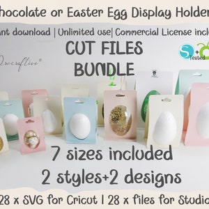 Paquete de exhibición de grandes ofertas: soportes para regalo para adornos de huevos de Pascua. Soportes para huevos. Plantillas para Cricut y Silhouette. 2 estilos + 2 diseños SVG Cricut
